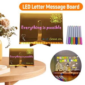 LED 노트 야간 조명 보드, 다채로운 7개 펜 포함 DIY 아크릴 메시지 보드, 어린이 그림판, 생일 선물용
