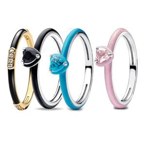 925 스털링 실버 블랙&핑크&터키석 코어 링 커플&베스트 프렌드 선물 주얼리