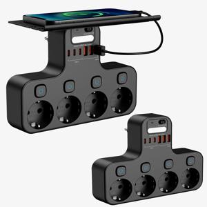 4000W Eu 플러그 전원 스트립 다기능 소켓 스마트 야간 조명 독립 스위치 USB C 포트가있는 유럽 표준 콘센트