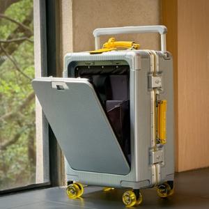 전면 오픈 포켓 롤링 수하물 알루미늄 프레임 다채로운 무음 바퀴 및 USB 충전 플러그가 있는 와이드 핸들 트롤리 가방