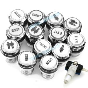 33mm 크롬 푸시 Button12v 5v Led 조명 동전 선택 일시 중지 종료 시작 스위치 아케이드 스틱 게임 클로 기계 USB 보드 Diy
