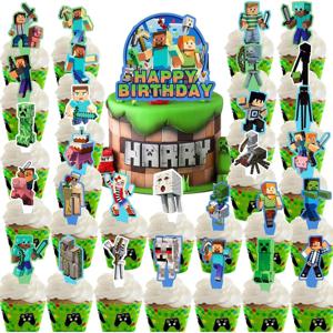 30개 픽셀 스타일 게이머 케이크 장식, 생일 케이크 토퍼, 소년 및 소녀용 파티 용품