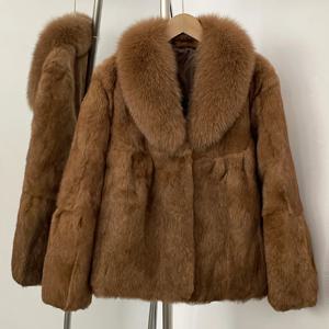 리얼리티 퍼 재킷 여성용 천연 토끼털 코트 여성 2025 두꺼운 따뜻한 패션 플러피 리얼 폭스 퍼 칼라 겨울 코트