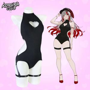 KORURACLUB 여성용 블랙 란제리 니트 백리스 바디수트 코르셋 하트 모양 탑 섹시 이걸 점프수트 롤플레잉 바디수트