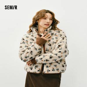 세미르 재킷 여성 겨울 인조 양털 플리스 스탠드 칼라 루즈 패턴 2025 신상 레트로 재킷 여성복