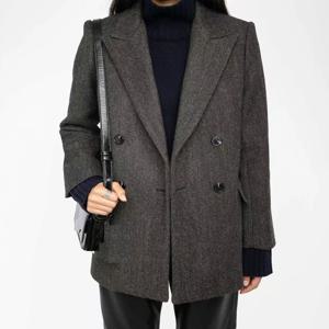 가을 겨울 신상 울 헤링본 트위드 블레이저, 영국 스타일의 슬림핏, 자연스러운 질감