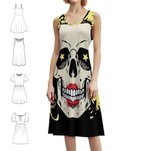 메릴린 스컬 일러스트레이션 플로럴 스목 드레스 여성용 봄 여름 캐주얼 드레스 파티용 메릴린 먼로 스컬 스켈레톤