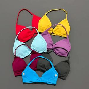 히스텔로 스트래피 브라 짐 탑 여성용 하이 서포트 얇은 스트랩 홀터 스포츠 심리스 브라 스크런치 푸쉬업 운동 요가 탱크탑