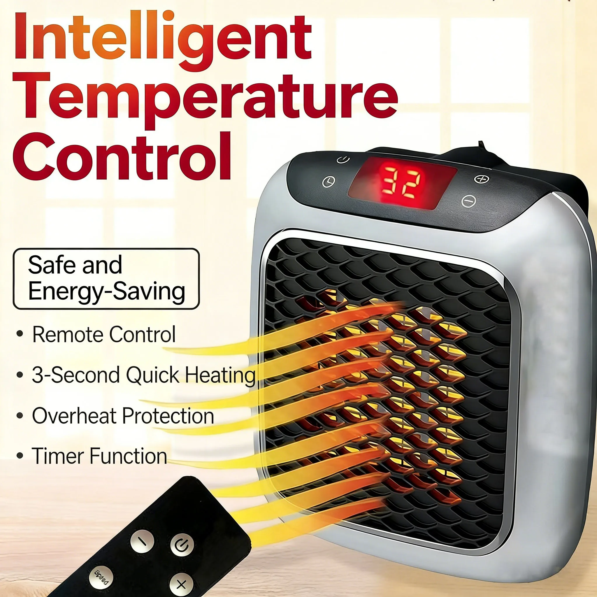 800W 미니 전기 히터 벽걸이 형 뜨거운 공기 송풍기 원격 제어 기능이있는 침실 욕실 용 가정용 난방 팬