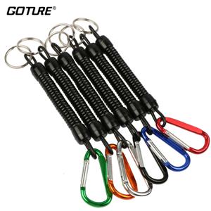 Goture 3pcs 낚시 끈 12cm/15cm/18cm 보트 낚시 밧줄 펜치 립 그립 용 카라비너가있는 개폐식 코일 테더
