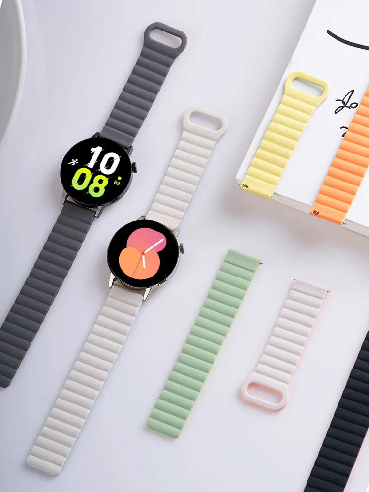 삼성 갤럭시 워치용 마그네틱 루프 밴드, 실리콘 링크 팔찌, 화웨이 GT 2-2e 3-4 스트랩, 삼성 갤럭시 워치 6/5 프로 4 클래식 액티브 2, 20mm, 22mm