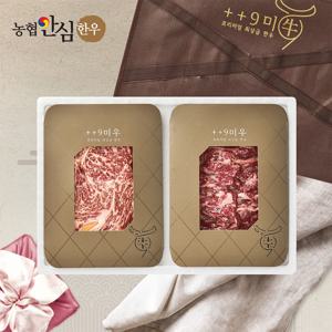 [구미우] 1++No.9 최고 등급 담윤 한우 선물세트 1호 등심+갈비살/각300g/총600g