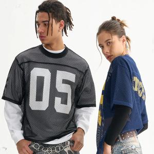 여름 아우터용 패셔너블한 스포츠 스타일 박시 반팔 남성 티셔츠, 루즈하고 통기성 좋은 남성 메쉬 농구복