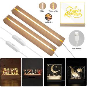 1-2개 LED 나무 조명 디스플레이 직사각형 크리스탈 나무 조명 베이스 스탠드 아크릴 조명 플레이트 베이스 USB 레진 아트 장식용