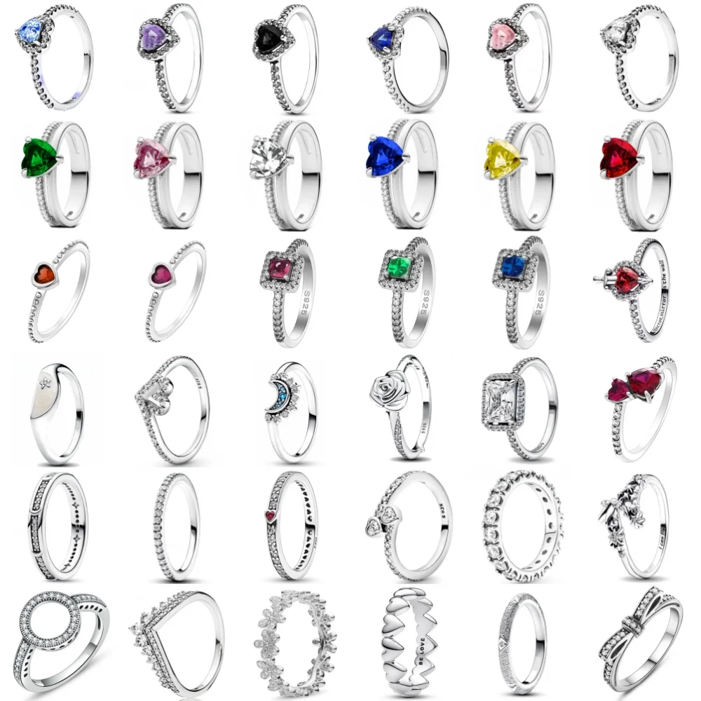 925 스털링 실버 레드 핑크 블루 그린 하트 스톤 크기 6 7 8 9 유럽 데이지 반지 반지 웨딩 패션 파인 쥬얼리 여성