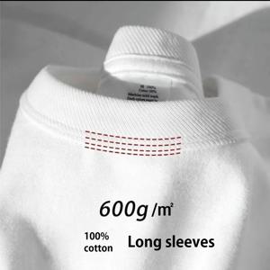 600G/ ㎡   긴팔 티셔츠 남성용 아메리칸 스타일 기본 셔츠 작은 네크라인 루즈핏 순면 그린 가을 상의 남성용