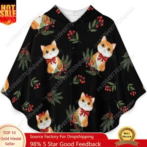 아늑한 플란넬 담요 스웨터, 고양이 빨간 리본이 달린 오버사이즈 후드티, 포켓이 있는 어린이 및 청소년용