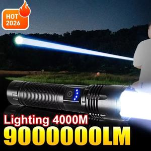 2026 고출력 LED 손전등 9000000LM 강한 빛 전술용 토치 충전식 휴대용 램프 야외 비상 캠핑 랜턴
