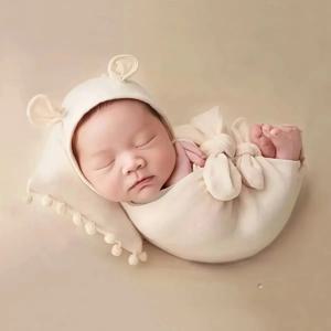 Ylsteed 스트레치 신생아 사진 촬영용 랩, 귀 모양 모자와 베개 세트, 유아 사진 촬영 소품, 사진 촬영 아이디어-HD