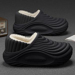 따뜻한 플러시 방수 EVA 실내 슬리퍼 여성용 겨울용 부드럽고 두꺼운 밑창 미끄럼 방지 홈 슬리퍼 커플용 털 슬리퍼