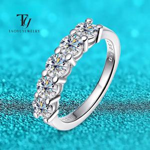 여성용 TY 화이트 골드 D 컬러 4mm 모이사나이트 반지 925 실버 1.5캐럿 스톤 매치 다이아 웨딩 밴드 신부용 스털링 실버