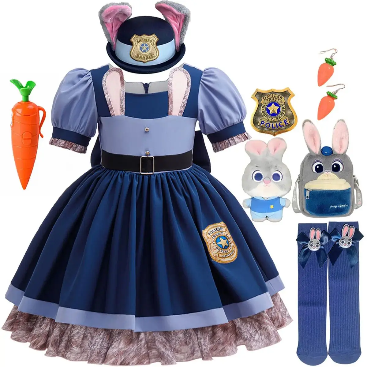 새로운 영화 주토피아 2 디즈니 용감한 귀여운 토끼 주디 코스튬 아기 소녀 역할 놀이 주디 홉스 토끼 변장 드레스 세트 2-10세