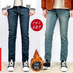 1+1  남자 겨울 기모 스판 청바지 본딩 40까지 빅사이즈 연청 중청 검정 진청_IDPA01SET