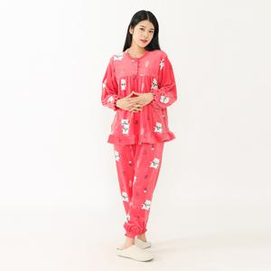 미소로 울트라 기모 여성 편한 겨울 수면 홈웨어 잠옷 세트