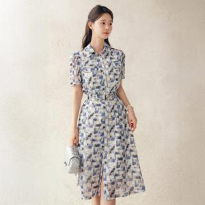 (~XXL까지) 델루엔 포켓 쉬폰 패턴 벨트 셔츠 원피스 여름 나염 휴양지 모임룩 피크닉 리조트 빅사이즈