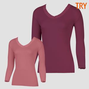 신축성 있는 순면 여성내복상의 레이스 보온내의 긴팔 겨울