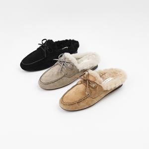 신난다슈 여성 블로퍼 1cm 여자 방한 리본 뮬 털 슬리퍼 퍼 스웨이드 GDR253096