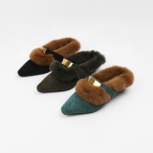 신난다슈 여성 털 슬리퍼 힐 3cm 메리제인 뮬 블로퍼 토끼털 스웨이드 BL250024