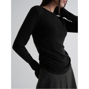 기모 골지 셔링 긴소매 티셔츠  블랙 (325X41LY25)