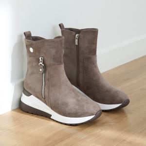 [브리치]  /  퍼안감 엑트 통굽 웨지힐 스웨이드 부츠 6.5cm