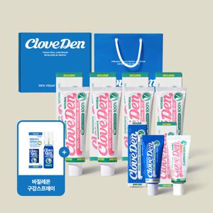 [선물추천]  슈퍼 화이트닝 비건 치약 4개 SET+쇼핑PKG+미니 치약(화이트닝+오리지널)SET+구강 스프레이(바질레몬)