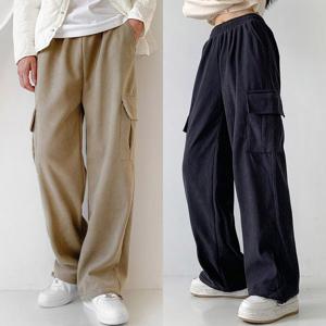 [하프클럽] 남자 M 양털 코듀로이 스트링 카고바지 기모 와이드 오버핏 밴딩 골덴 스트릿 빅사이즈 8colo