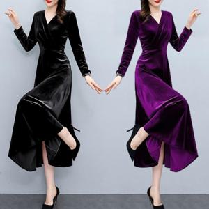 (CESS) 9757 브이넥 벨로아 롱원피스 플 롱 호캉스 여 맥시 9757 라운드넥 패턴 롱원피스 브이넥