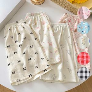 2장세트 마마로 여름 린넨 포포면 여자 5부 밴딩 편안한 파자마 홈웨어 잠옷바지