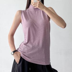 여성용 민소매 스판 루즈핏 목폴라 티셔츠