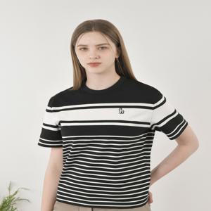 헤지스 골프 여성 [[25SS]] HWTS5B901BK [ONLINE EXCLUSIVE] 블랙 여성 스트라이프 반팔 티셔츠