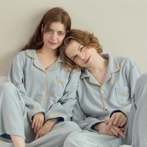 [브리치]  /   모찌소재  두께감2배 피치 기모 잠옷 유어 스트라이프 커플파자마