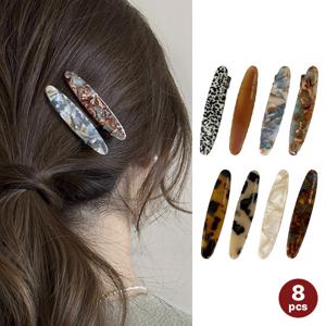 여성용 프렌치헤어핀 8개세트 마블 일자 고급 옆머리 슬림 집게핀