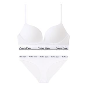 CK 여성 아이콘 코튼 AF 플런지 푸쉬업 브라+팬티 세트 QF8502+QD3588 WHITE