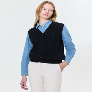 헤지스 여성 [[24FW]] WSSW4D801BK [가격인하][스테디셀러][울100%] 블랙 케이블 오픈형 브이넥 베