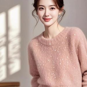 [브리치]  / 여성 봄가을 긴팔 니트 티셔츠 러블리 디자인 핑크레드 S