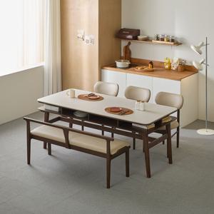 델라 양면 포세린 세라믹 수납형 6인 식탁세트 (벤치형)