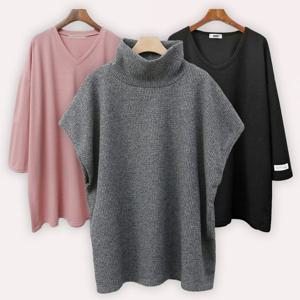 [하프클럽] 빅사이즈여성의류 봄옷 폴라 골지 박스 긴팔 롱티셔츠