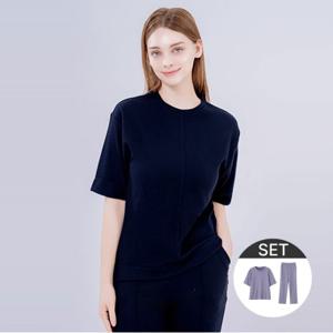 [최초가58,000원] 홈웨어 반팔 티셔츠+와이드 팬츠 세트_네이비