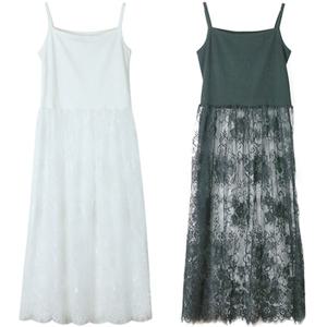 [하프클럽] 엔틱꽃 레이스 롱원피스 레이어드 이너슬립 여름 시스루 민소매 끈나시