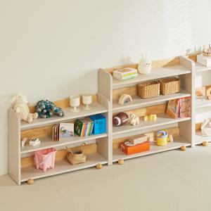 홈앤힐 볼리 원목 아기 전면 책장 전도방지 교구장 3단+4단 세트